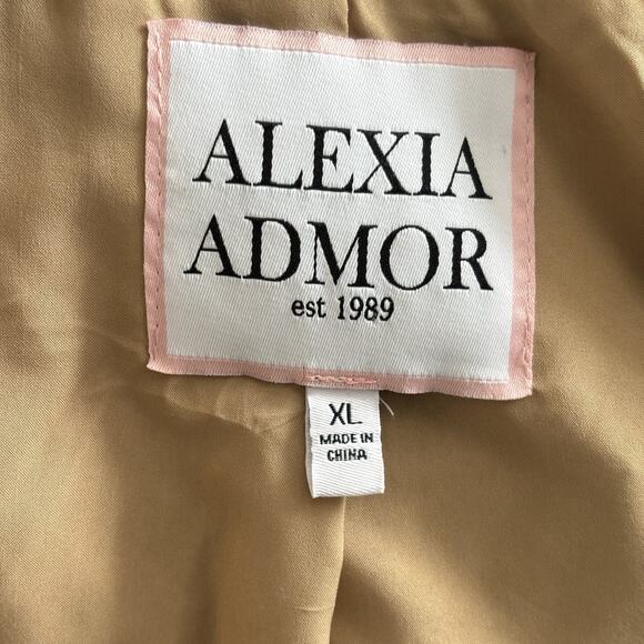 Alexia Admor Size XL Tan Black Trim Button Blazer Jacket 80s Retro Shoulder Pads - Picture 2 of 7